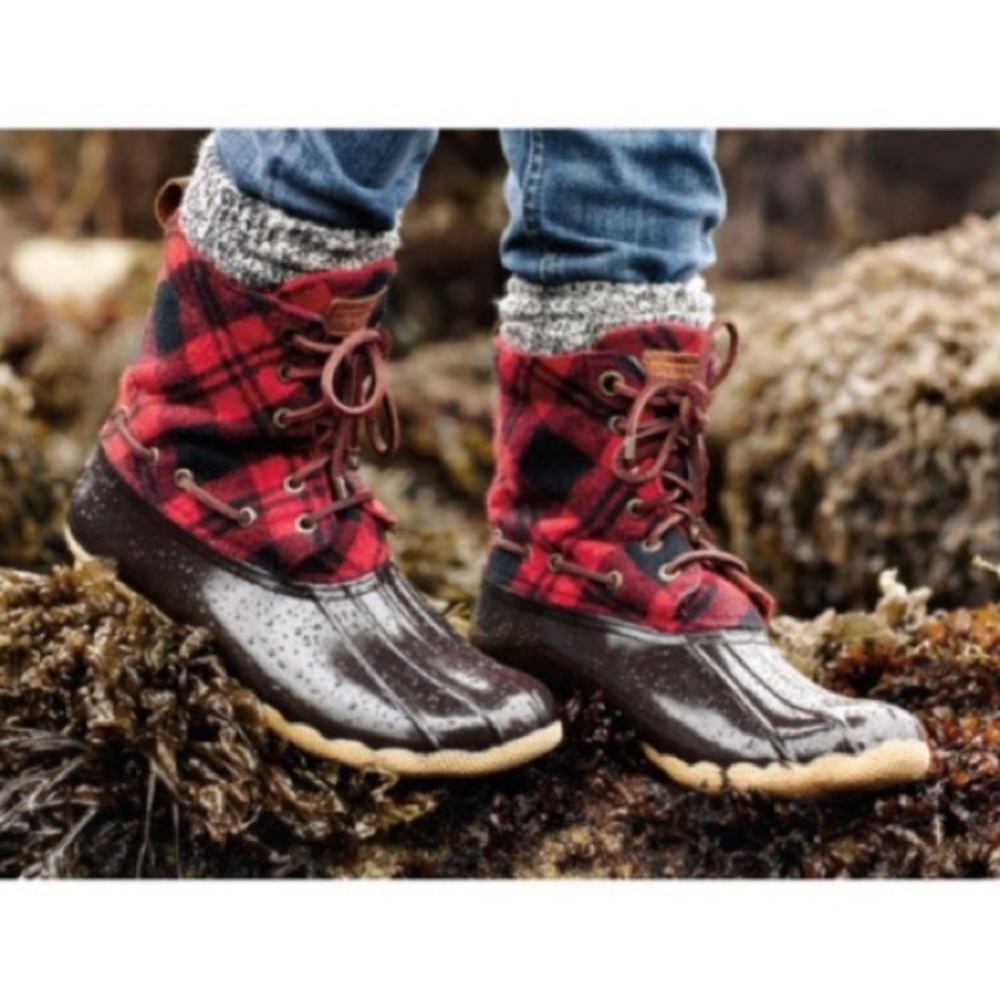Sperry Red Plaid Duck Boots